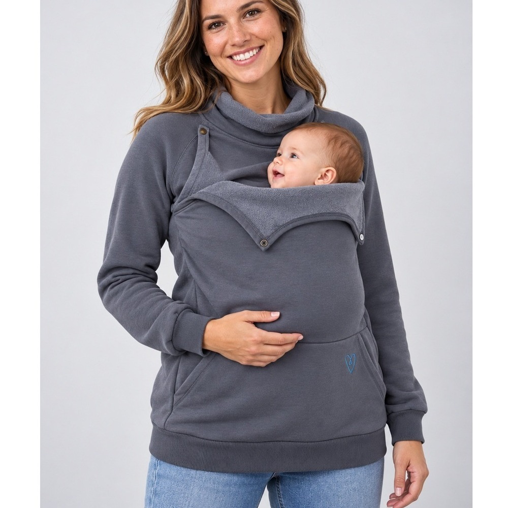 Latched Mama Harbor Snap Nursing Pullover Medium Slat Gray Cowl Neck Fleece Soft